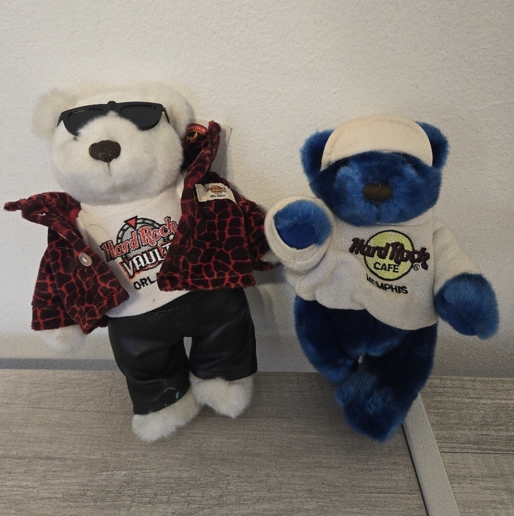 Hard Rock Cafe Orlando Vault Plush Teddy Bear & Blue Bear Memphis